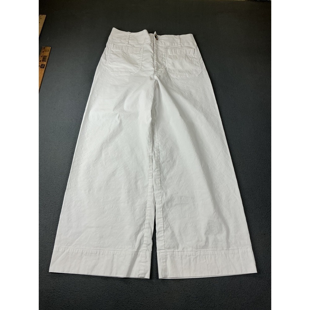Maeve Pants Womens 29 White Cropped Wide-Leg Twill Stretch Pockets Cuffed